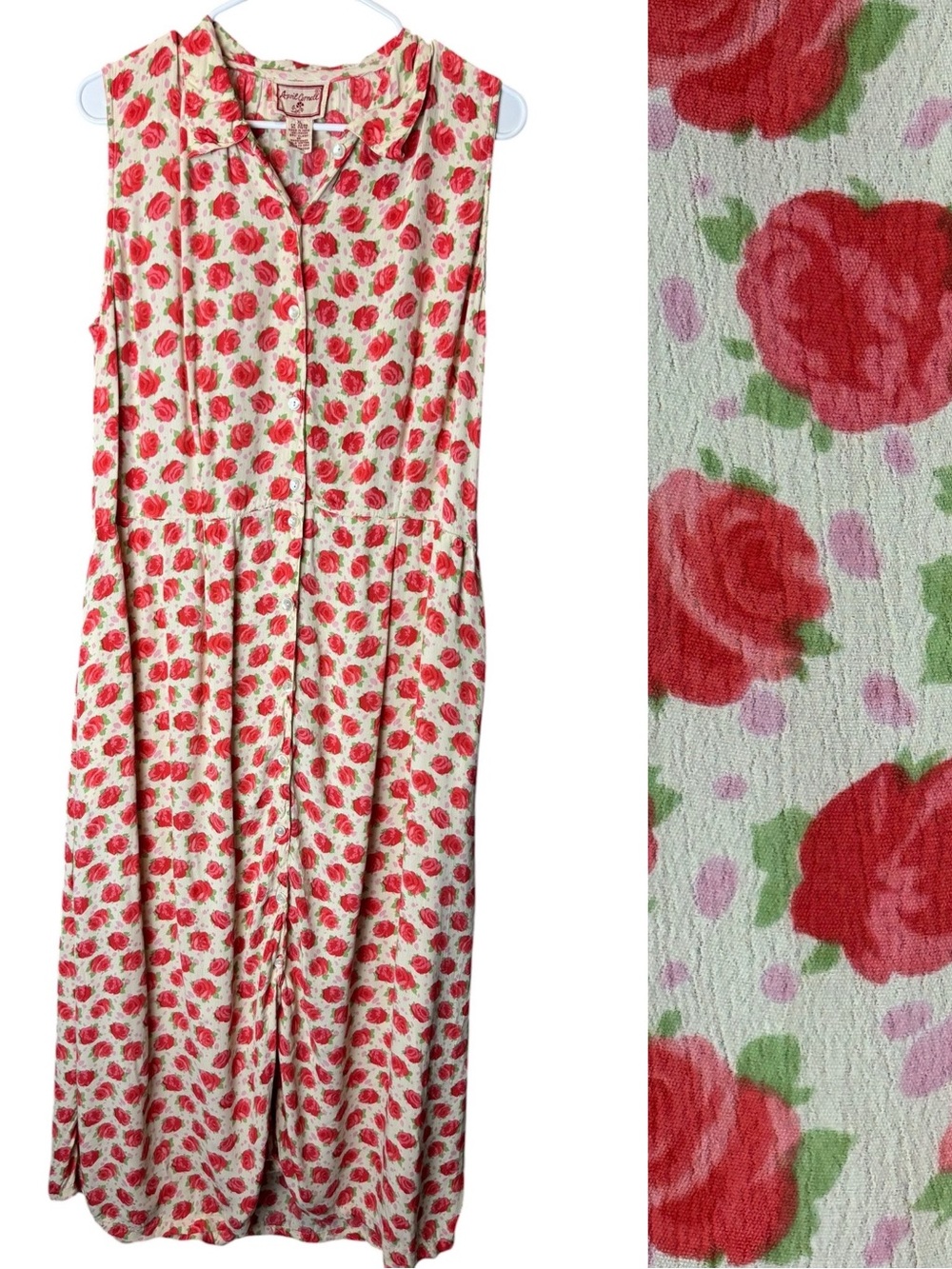 Vintage April Cornell Dress Rose Floral XL